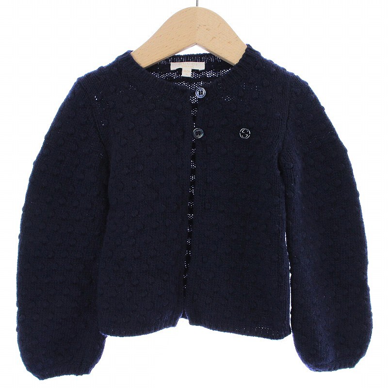 グッチ GUCCI カーディガン ニット 長袖 カシミヤ混 ウール 18/24 M 紺  