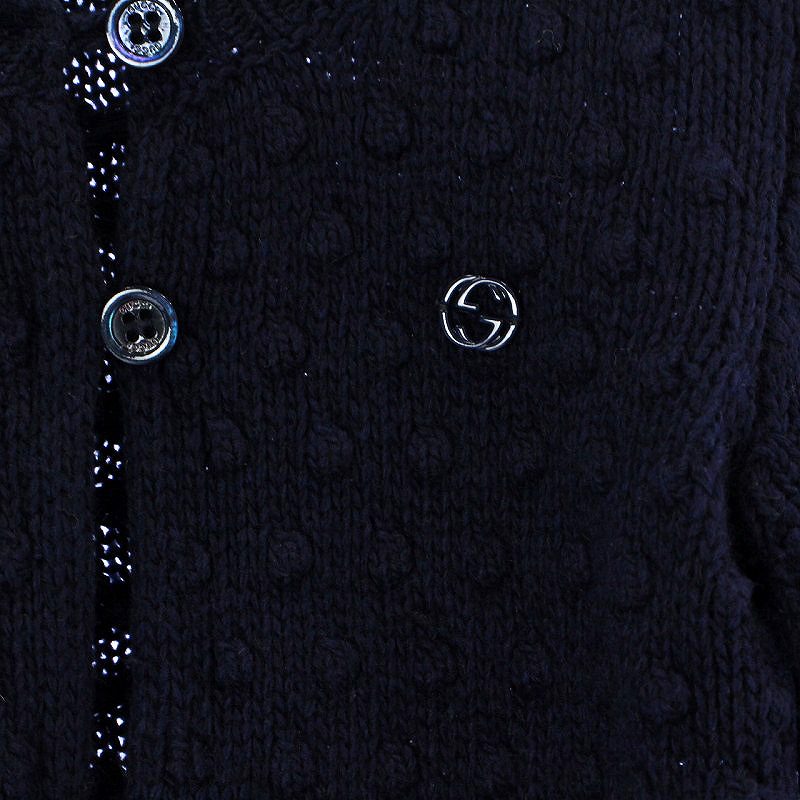 グッチ GUCCI カーディガン ニット 長袖 カシミヤ混 ウール 18/24 M 紺  