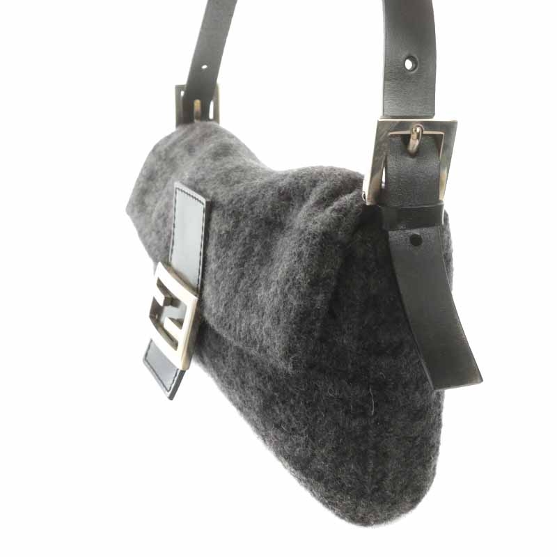 フェンディ マンマバケット ニット FFロゴ ワンショルダー グレー レザー フェンディ FENDI マンマバケット ウール ショルダーバッグ ワン