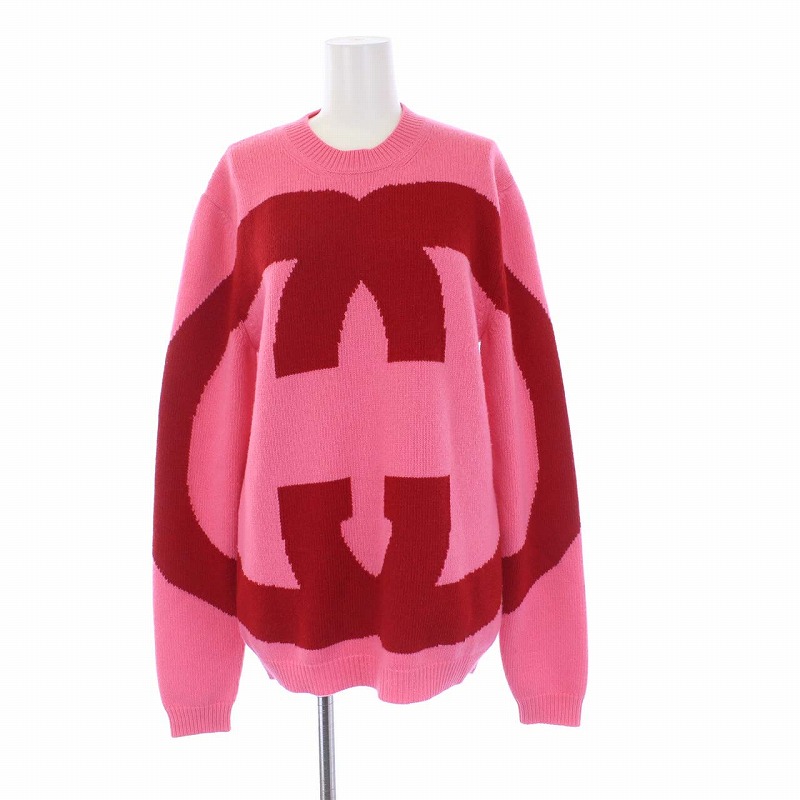 グッチ GUCCI GG Logo Intarsia Oversized Wool Sweater Pink GGロゴ  