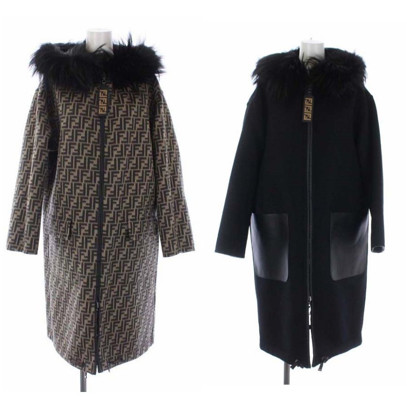 フェンディ FENDI 21AW リバーシブル ロングコート ズッカ柄 無地 