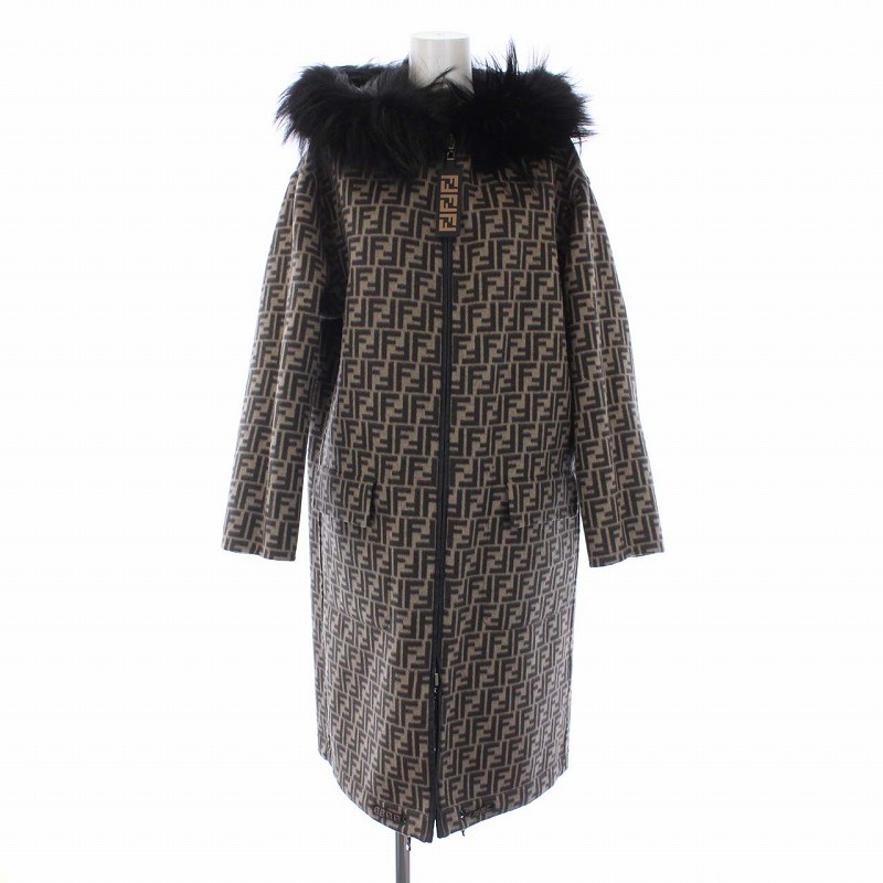 フェンディ FENDI 21AW リバーシブル ロングコート ズッカ柄 無地 
