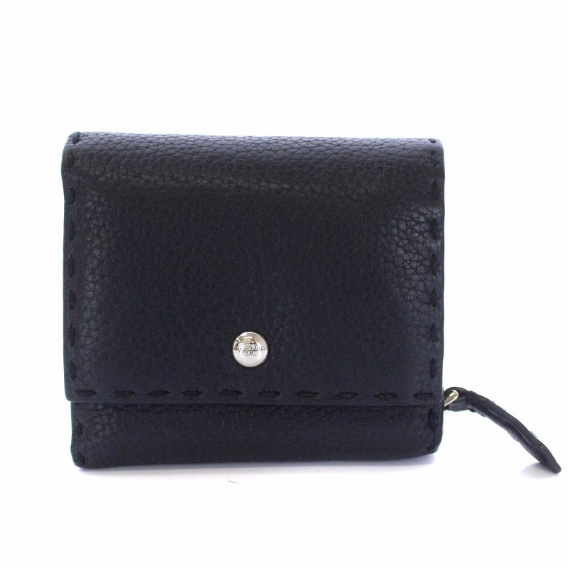 フェンディ FENDI セレリア 二つ折り財布 ホック L字ファスナー レザー 