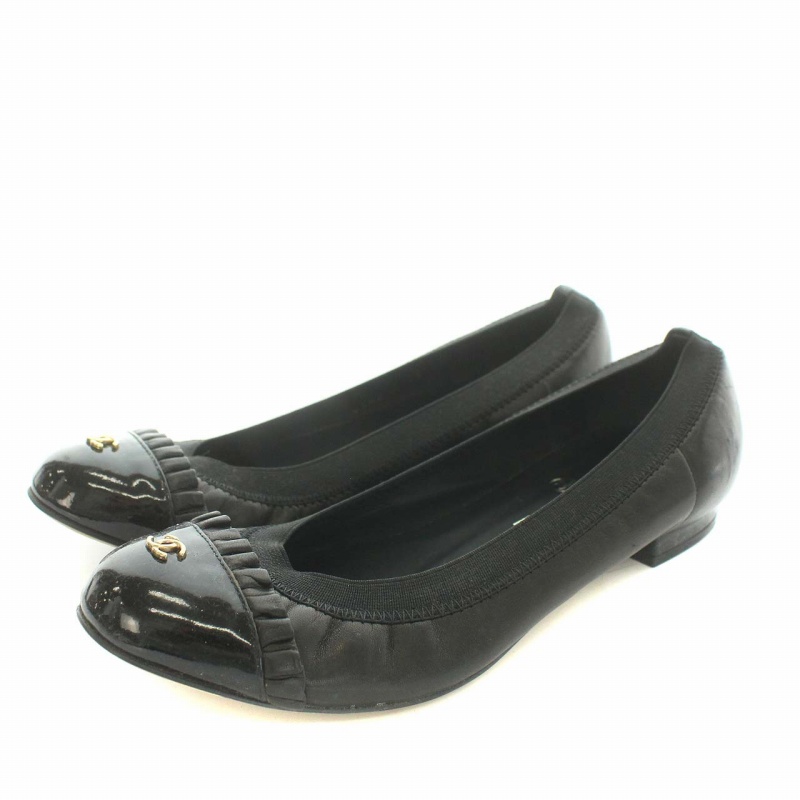 シャネル CHANEL パンプス バレエシューズ ココマーク エナメル レザー 