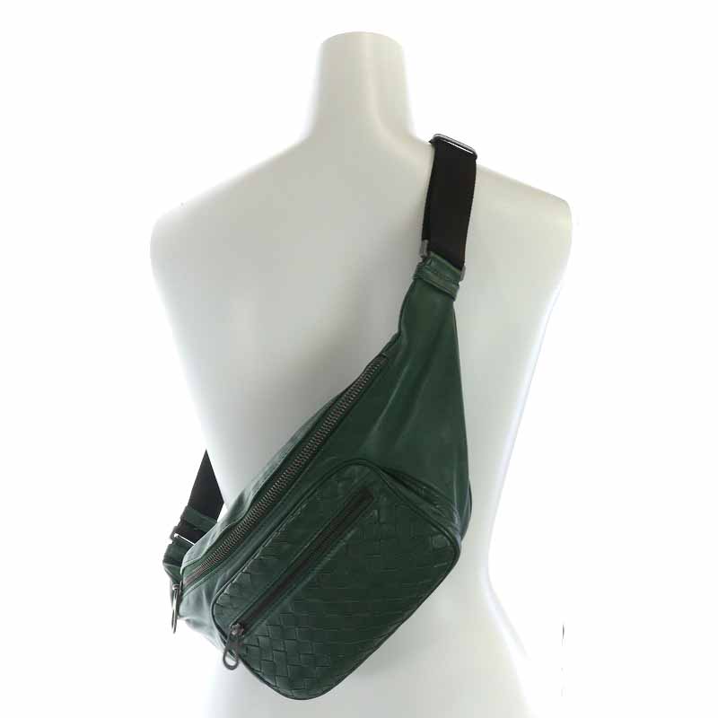 新品　BOTTEGA VENETA レザー ボディバッグ グリーン　ウエスト ボッテガヴェネタ BOTTEGA VENETA ボディバッグ ミニ カセット