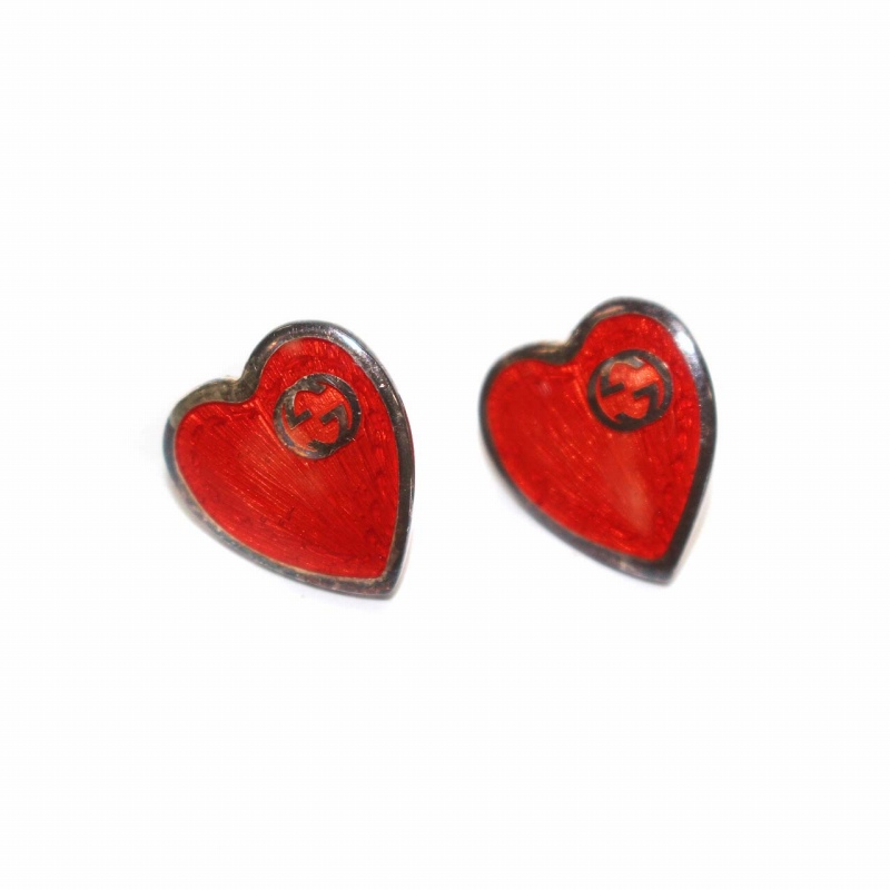 グッチ GUCCI インターロッキングG ピアス ハートモチーフ Ag925 赤
