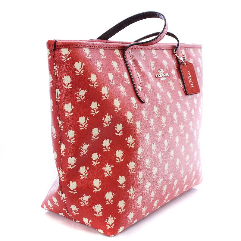 コーチ COACH フローラル ハンドバッグ トートバッグ レザー 花柄 赤  