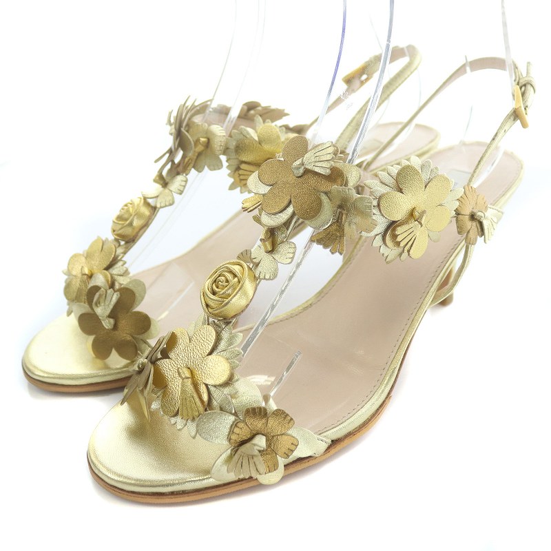 プラダ PRADA ストラップサンダル ピンヒール 花柄 フラワーモチーフ 