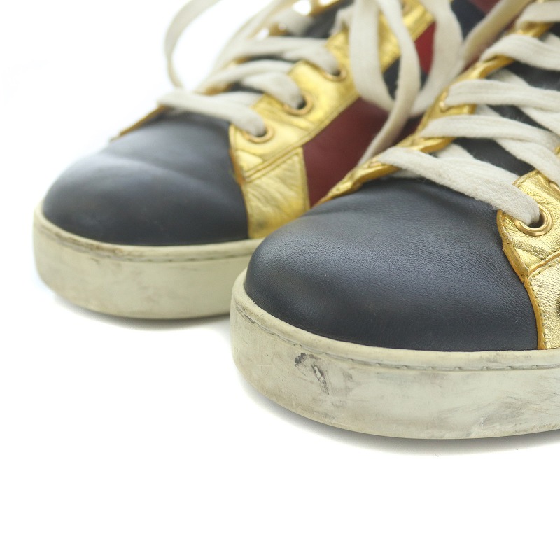 グッチ GUCCI Calfskin Web Studded Mens Ace Sneakers シェリーライン 