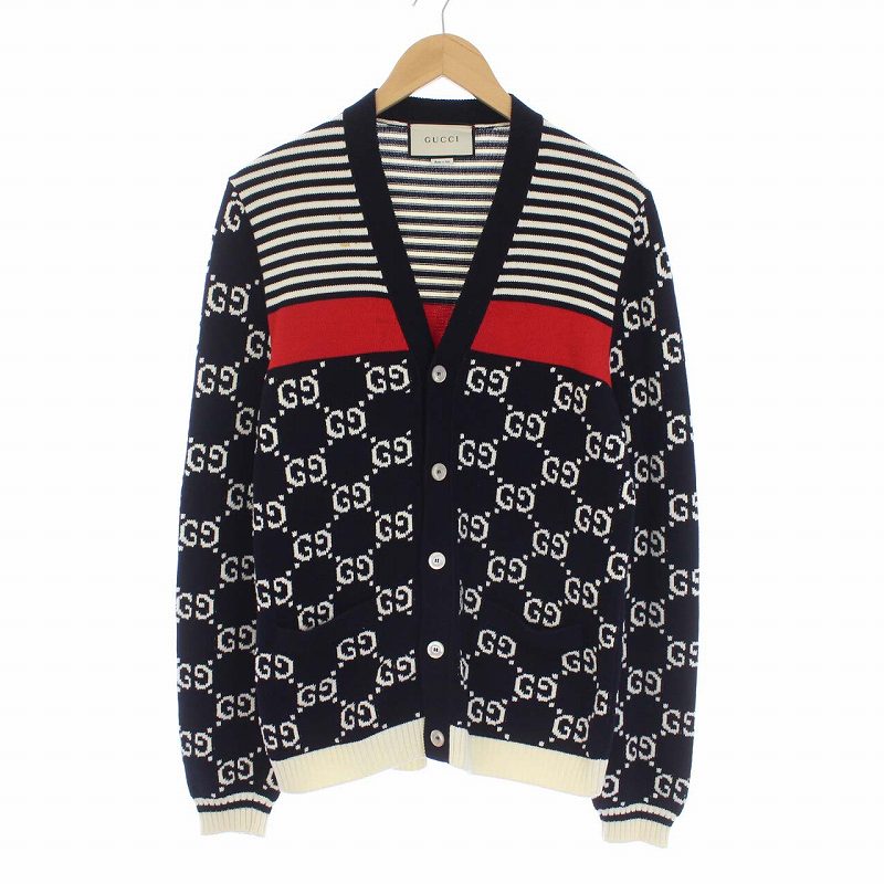 グッチ GUCCI 19AW GGジャガード コットン ニットカーディガン 長袖 V  