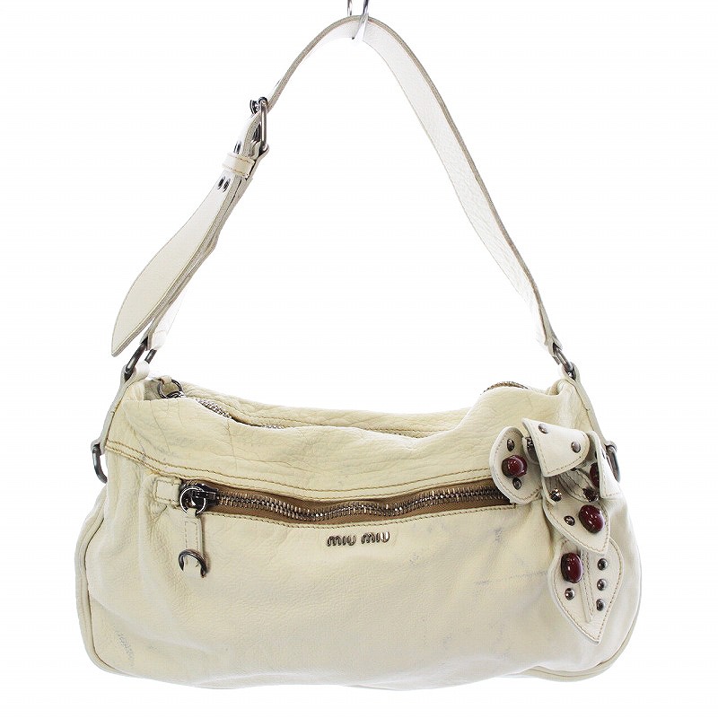 ミュウミュウ miumiu ショルダーバッグ フラワーモチーフ レザー 
