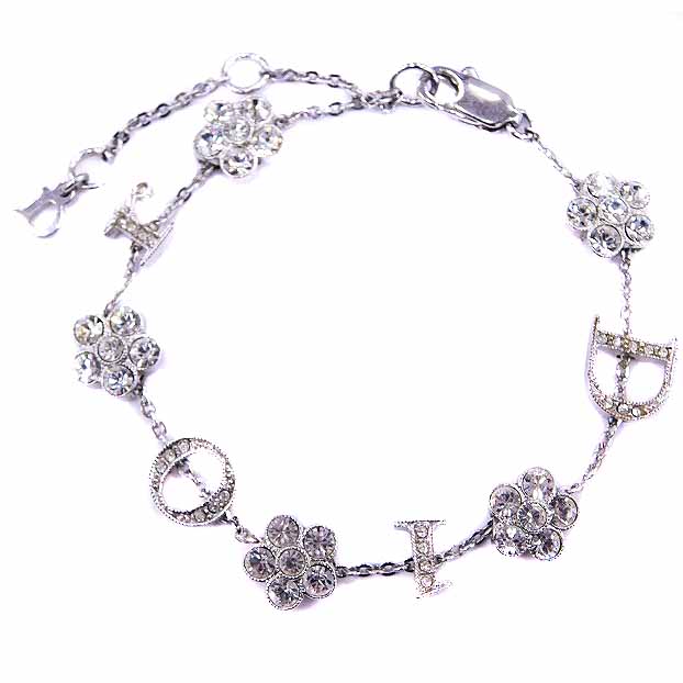 ディオール Dior ブレスレット ロゴ ラインストーン チェーン