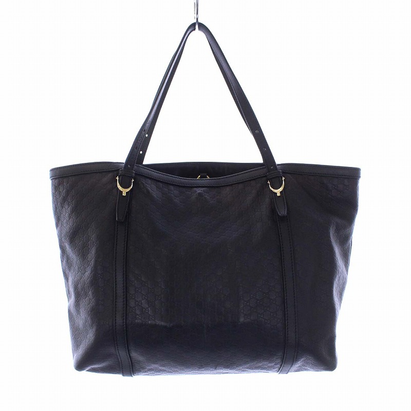グッチ GUCCI シマレザー トートバッグ ハンドバッグ 黒 ブラック 