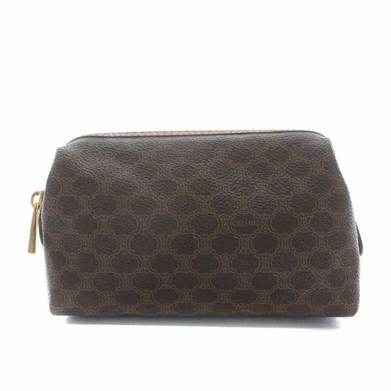 セリーヌ CELINE ポーチ 化粧ポーチ マカダム柄 PVCレザー 茶 ブラウン 