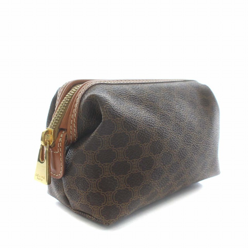 セリーヌ CELINE ポーチ 化粧ポーチ マカダム柄 PVCレザー 茶 ブラウン 