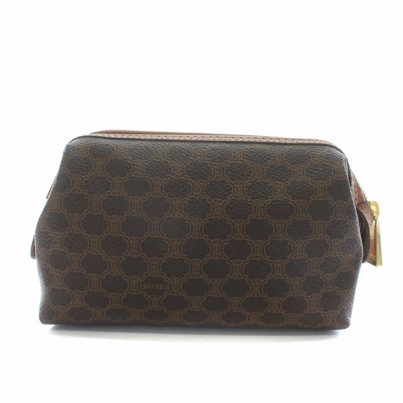 セリーヌ CELINE ポーチ 化粧ポーチ マカダム柄 PVCレザー 茶 ブラウン 