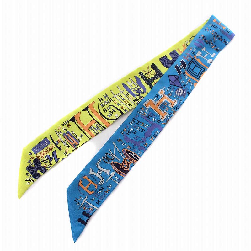 ⭐️良品⭐️ エルメス レオパード ツイリースカーフ イエロー HERMES エルメス】ツイリー スカーフ イエロー ブルー