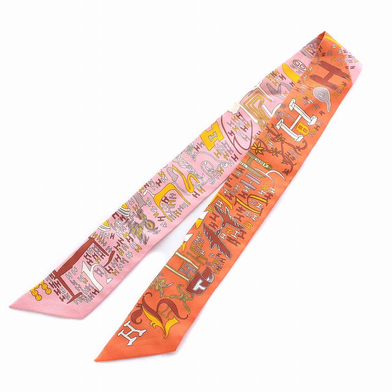 エルメス ツイリー 千と一のH (1001 H) ピンク オレンジ エルメス
