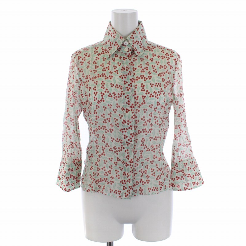 シャネル CHANEL ブラウス シャツ 七分袖 花柄 ココマーク 赤 レッド  