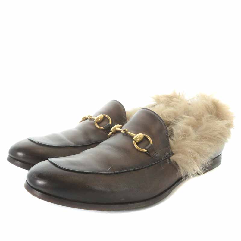 グッチ GUCCI ホースビットローファー レザー ローヒール ファー 8 