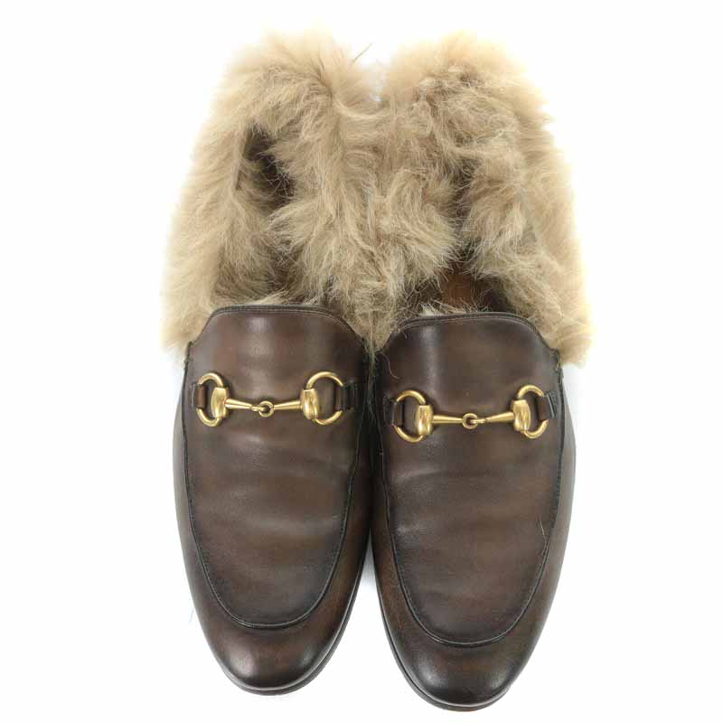 グッチ GUCCI ホースビットローファー レザー ローヒール ファー 8 