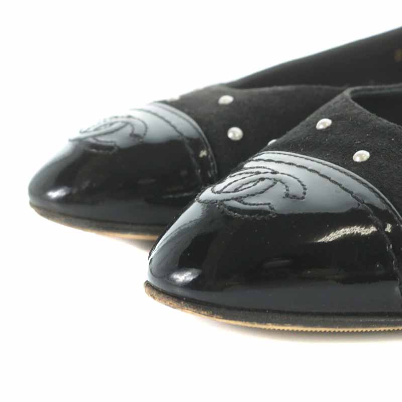 シャネル CHANEL フラットシューズ パンプス スエード エナメル 切替 