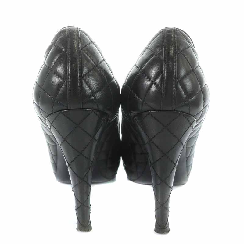 CHANEL ブラック キルティング ハイヒールパンプス 約10cmヒール