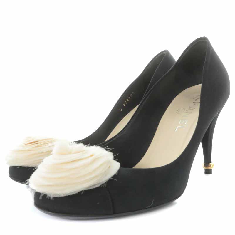 シャネル CHANEL パンプス ラウンドトゥ ハイヒール カメリア 38C 24cm 