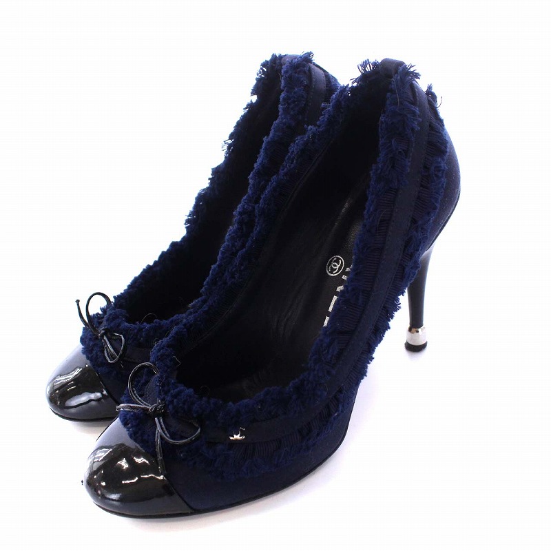 シャネル CHANEL パンプス ハイヒール ピンヒール リボン フリンジ 