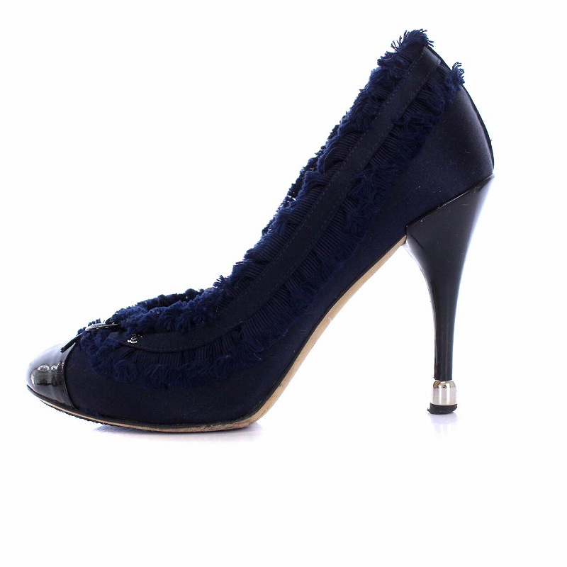 シャネル CHANEL パンプス ハイヒール ピンヒール リボン フリンジ 