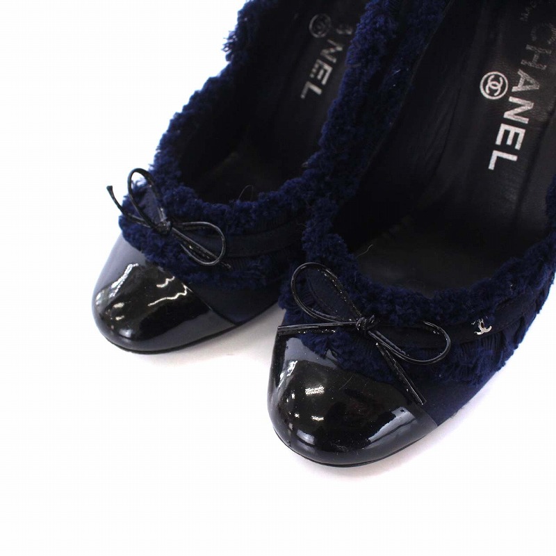 シャネル CHANEL パンプス ハイヒール ピンヒール リボン フリンジ 