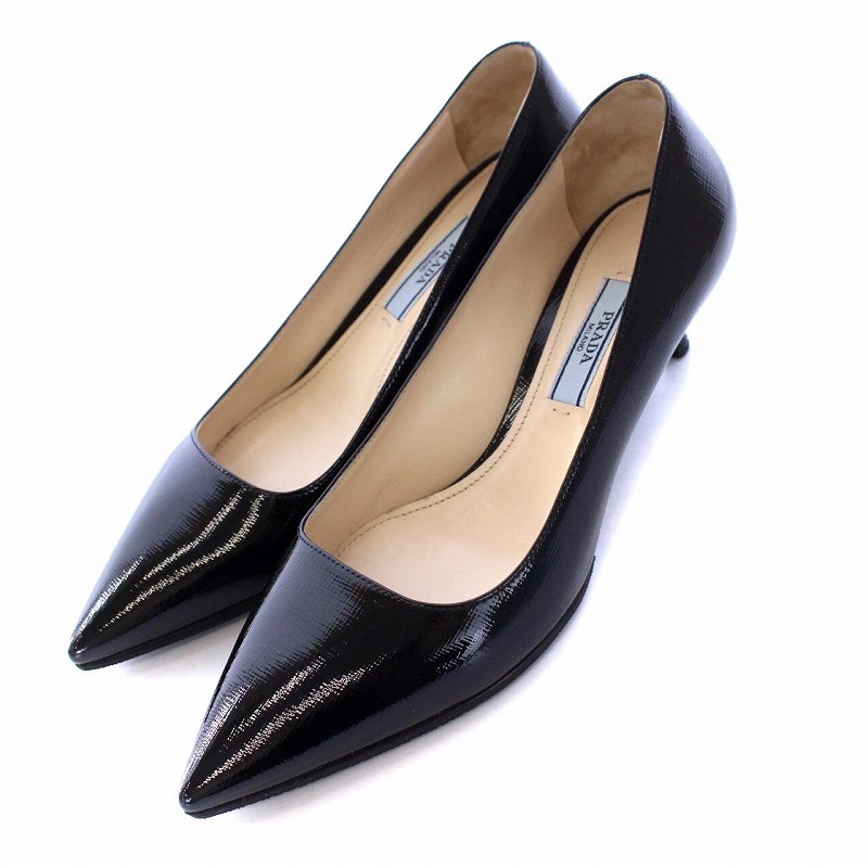 プラダ PRADA ポインテッドトゥパンプス ピンヒール レザー 35 22cm 黒 