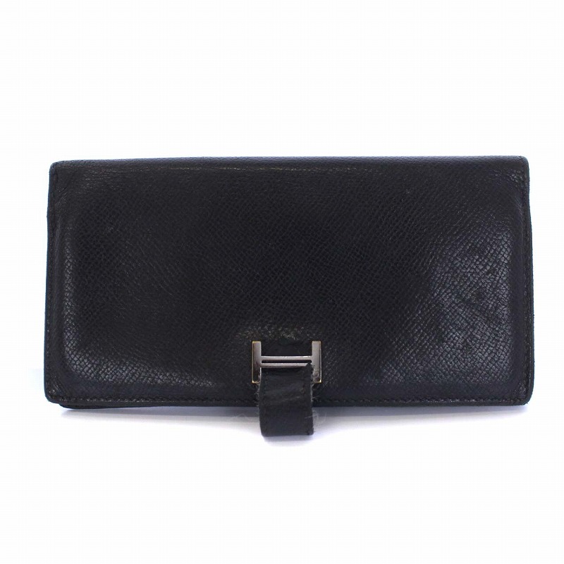 エルメス HERMES ベアン 長財布 二つ折り レザー 黒 ブラック □K刻印 