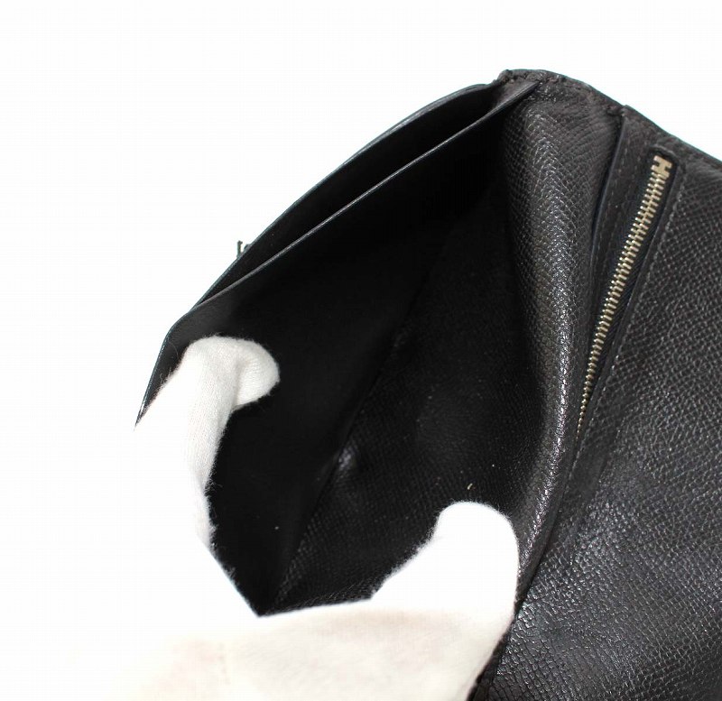 エルメス HERMES ベアン 長財布 二つ折り レザー 黒 ブラック □K刻印  