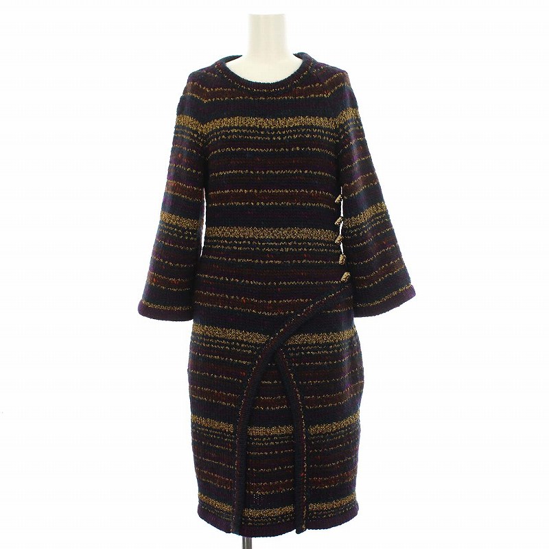 シャネル CHANEL ニットワンピース 金ボタン ビジュー カシミヤ混 ひざ  