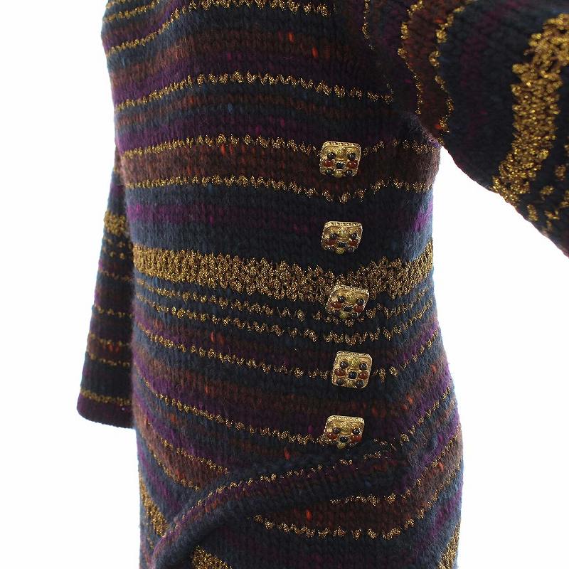 シャネル CHANEL ニットワンピース 金ボタン ビジュー カシミヤ混 ひざ  