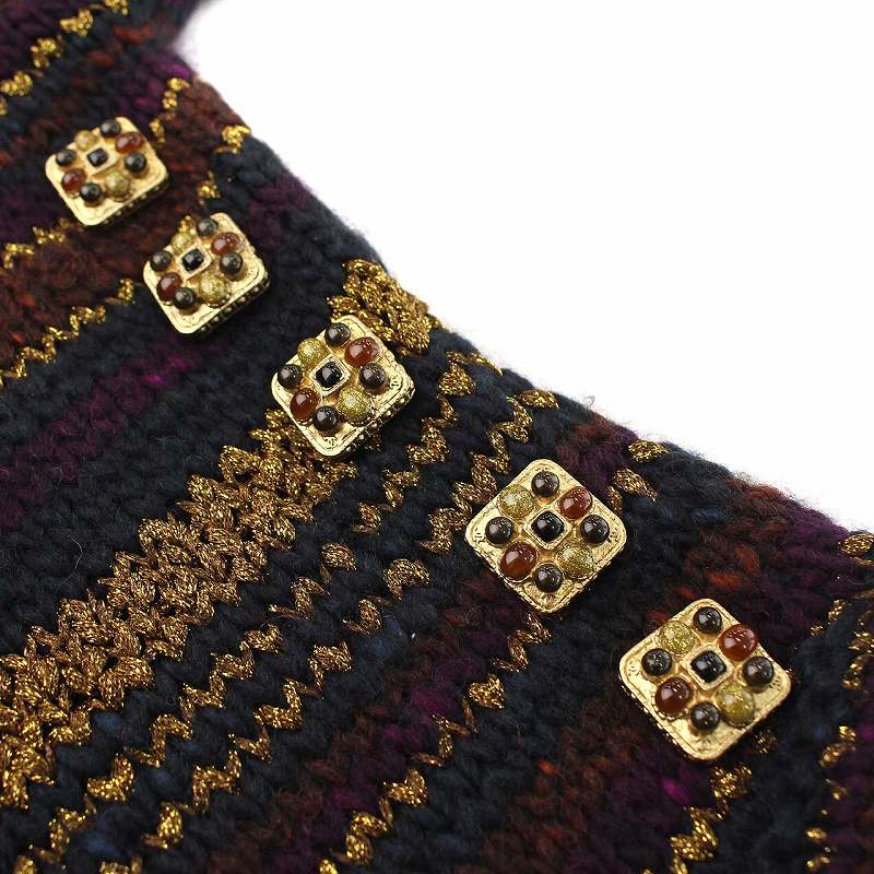 シャネル CHANEL ニットワンピース 金ボタン ビジュー カシミヤ混 ひざ  