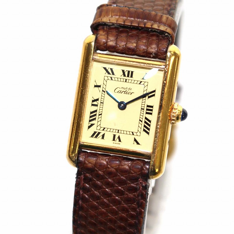 カルティエ Cartier VERMEIL Tank マストタンク クォーツ 腕時計 革 
