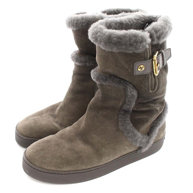 ルイヴィトン LOUIS VUITTON ショートブーツ ムートン スエード 36.5  