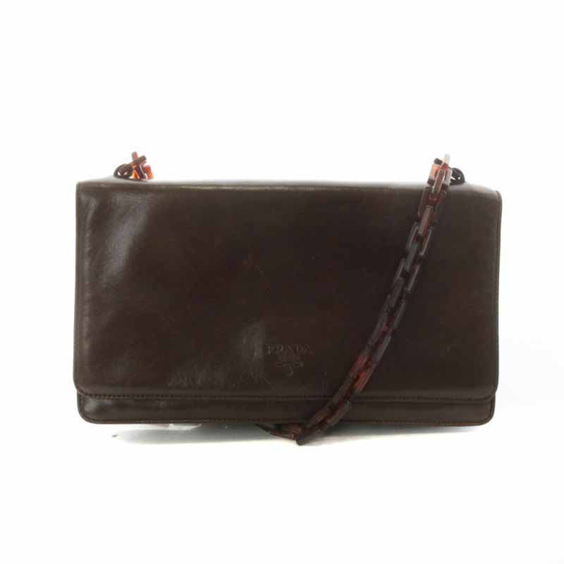 プラダ PRADA ヴィンテージ ショルダーバッグ レザー べっ甲柄チェーン 