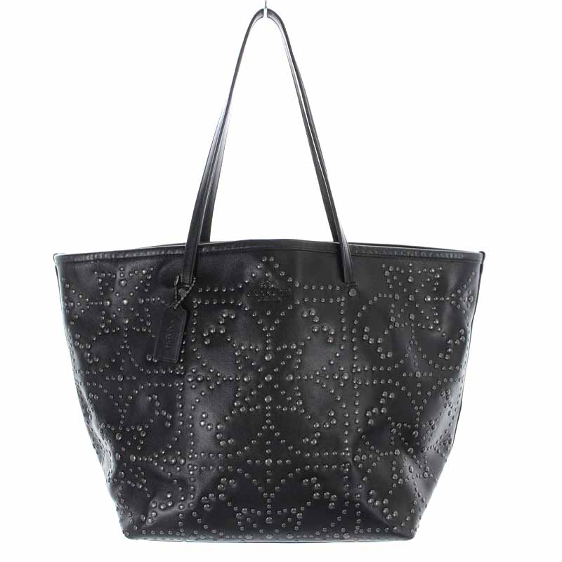 コーチ COACH トートバッグ ハンドバッグ レザー スタッズ 花柄 黒 