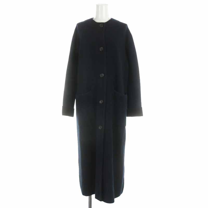 ポールスミス PAUL SMITH PS ノーカラーコート ロング ウール M 紺 