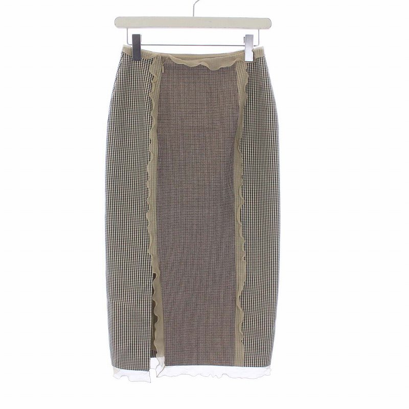 フェンディ FENDI タイトスカート ロング チェック 切替 ウール 38 S 