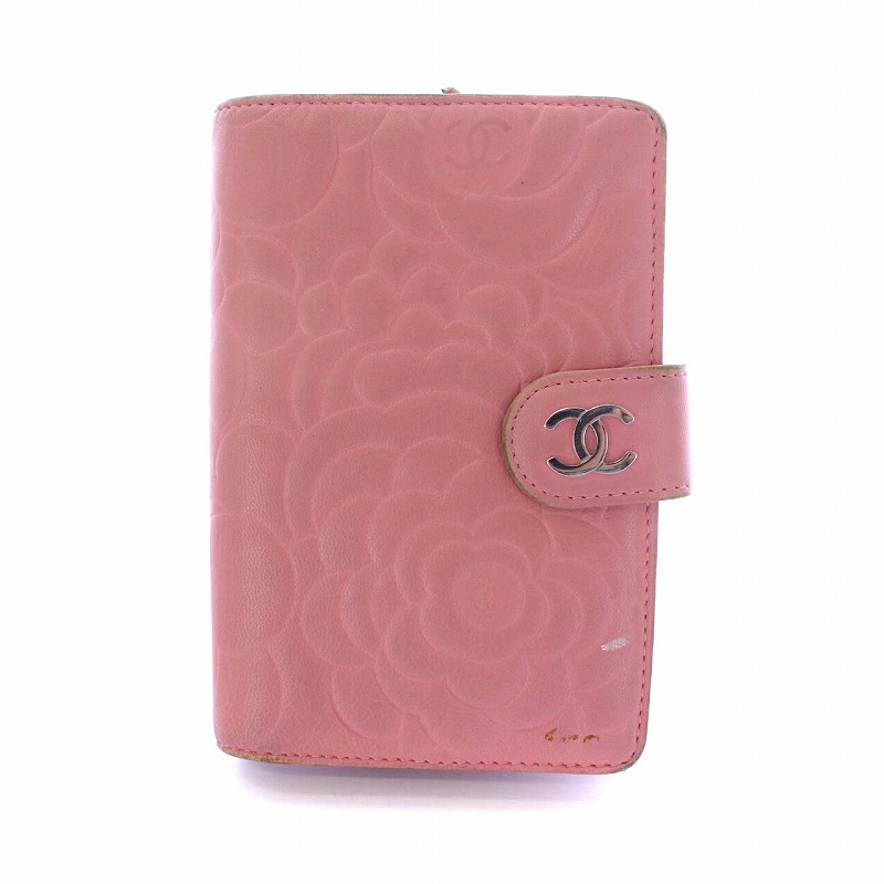 シャネル CHANEL カメリア ココマーク 二つ折り財布 ホック ラウンド  