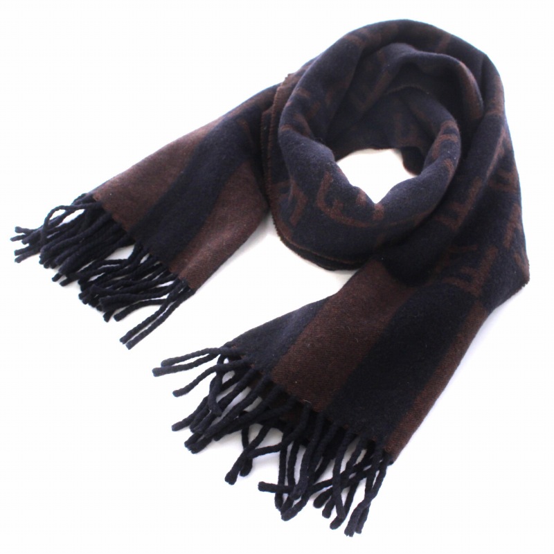フェンディ FENDI マフラー ストール ズッカ柄 ウール 茶 ブラウン 黒  