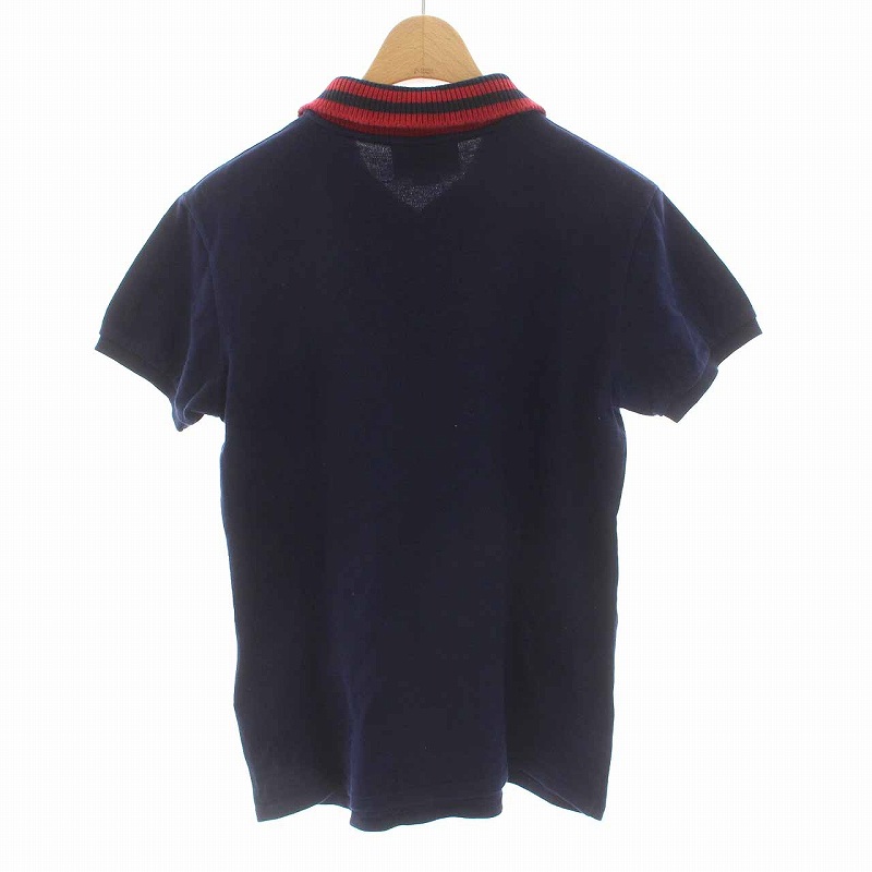グッチ GUCCI ポロシャツ 刺繍 半袖 12サイズ 紺 ネイビー 赤 レッド  