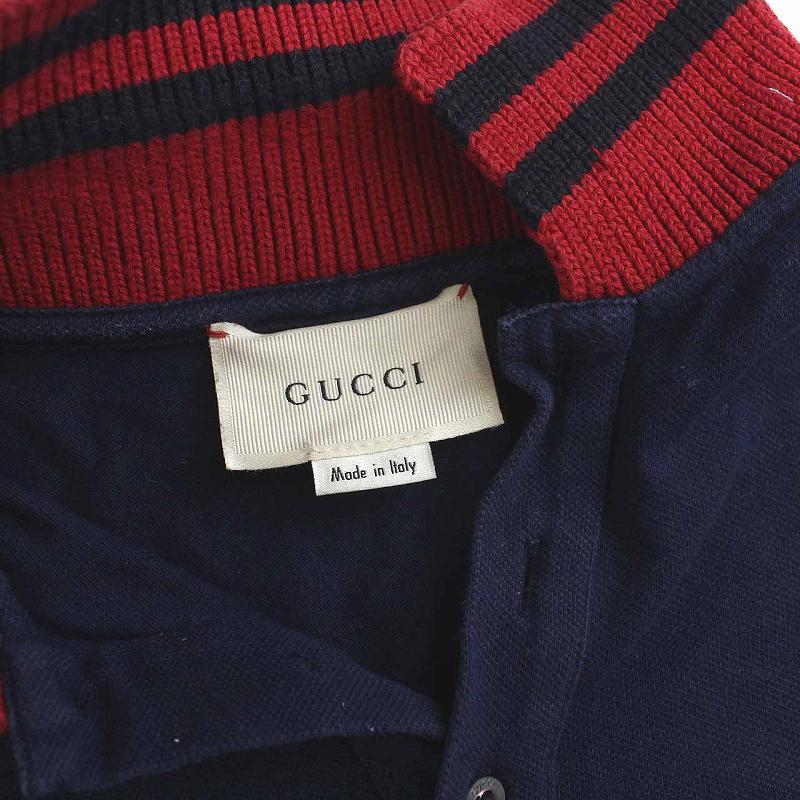 グッチ GUCCI ポロシャツ 刺繍 半袖 12サイズ 紺 ネイビー 赤 レッド  