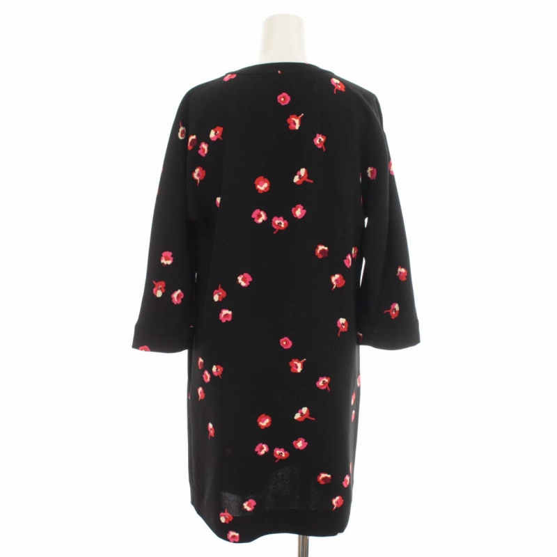 ケイトスペード KATE SPADE ワンピース ひざ丈 花柄 七分袖 2 S 黒 