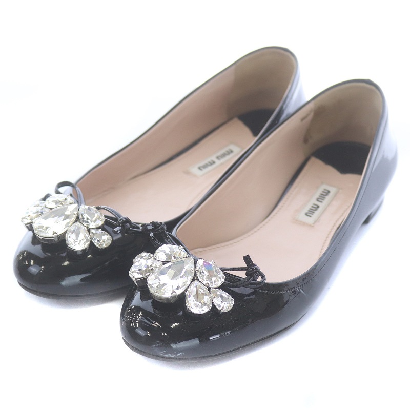 ミュウミュウ miumiu パンプス バレエシューズ ラウンドトゥ ビジュー 
