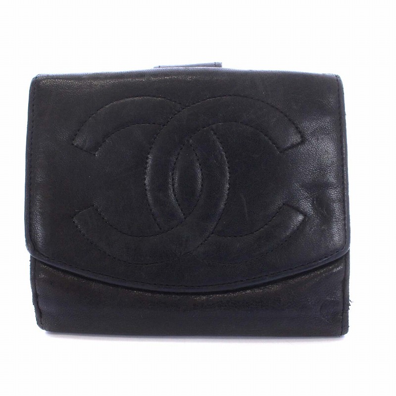 シャネル CHANEL ココマーク ラムスキン 二つ折り財布 Wホック